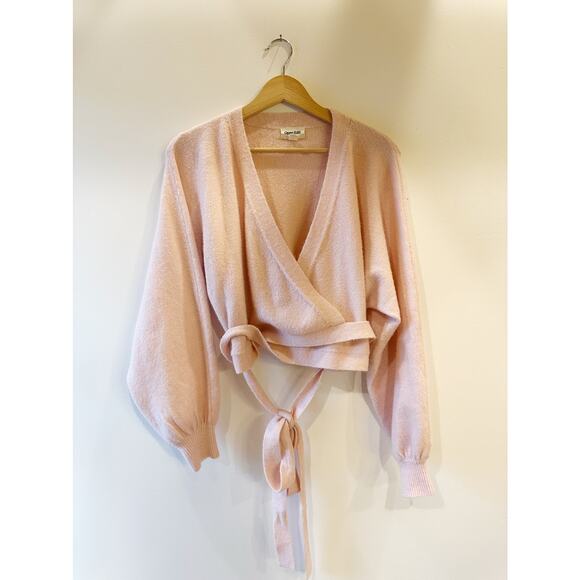 Nordstrom Open Edit Light Pink V Neck Wrap Front Waist Tie Long Sleeve Top SM - Picture 2 of 10